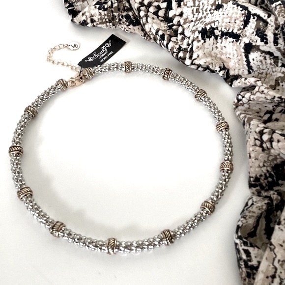 Scroll Gold And Silver Tone Metal Wire Statement Collar Necklace Crystal Accents - Picture 4 of 13